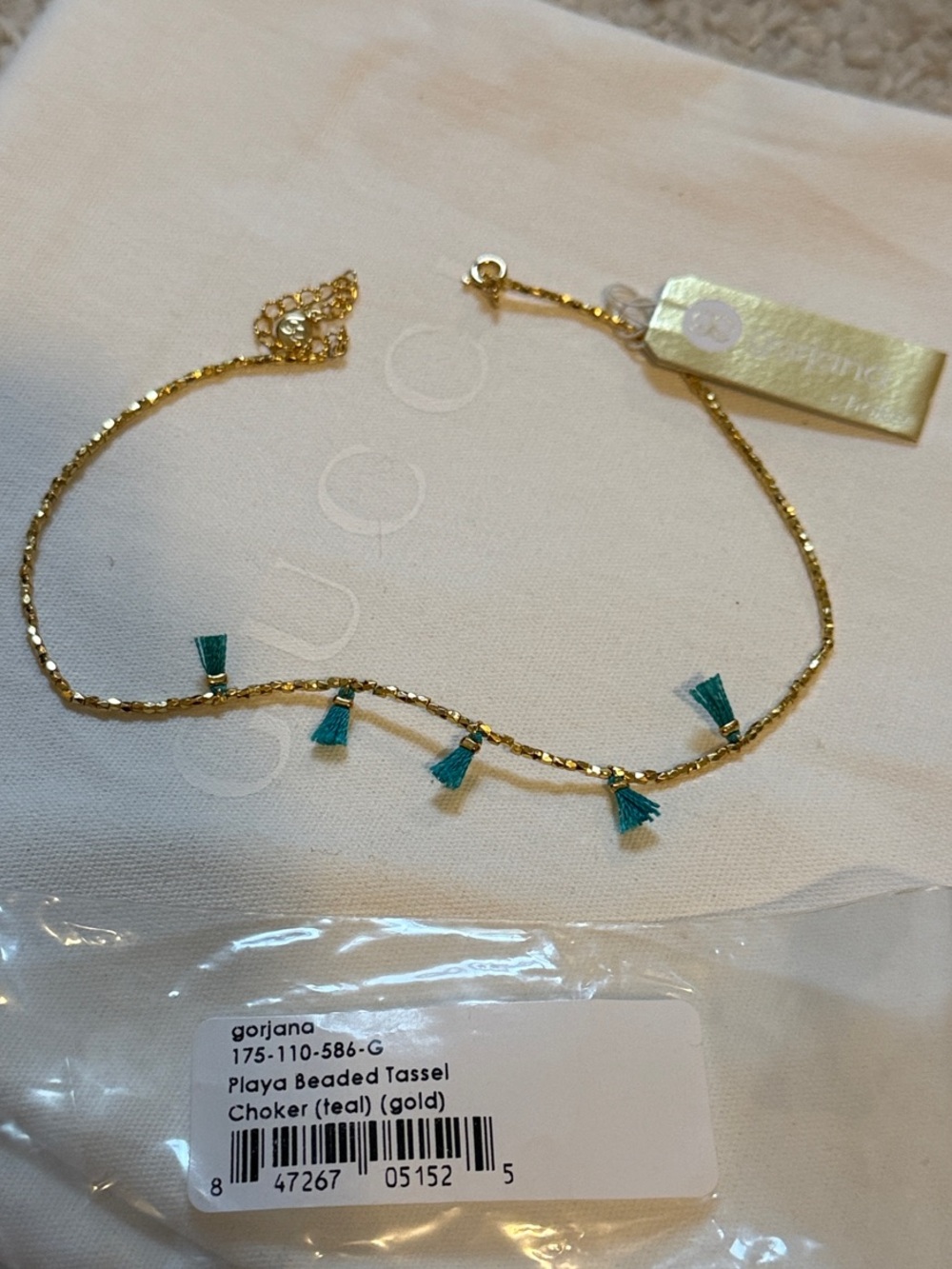 Gorjana Playa Gold Beaded Teal Tassel  Choker Necklace - NEW - Picture 2 of 4